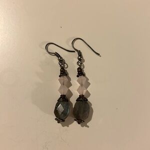 DROP EARINGS, GREENISH AND WHITE STONES